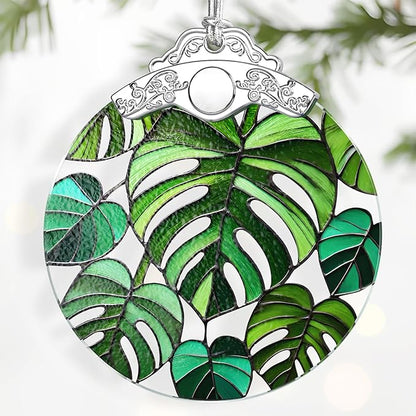 Monstera Plant Ornament – Christmas Decoration & Christmas Ornament; Stained Glass Holiday Decoration (Holiday Present, Bauble Present, Gift Idea, Gift Exchange) | Heirloom Keepsakes