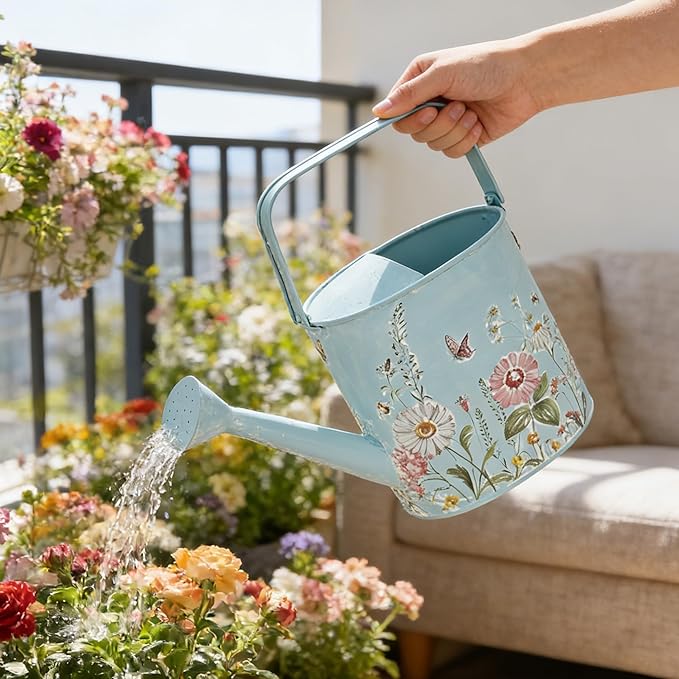 Metal Watering Can Flower Pot with Handle Rustic Farmhouse Water Can for Indoor Outdoor Garden Plants Watering (Blue#2)