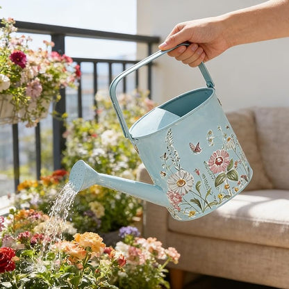 Metal Watering Can Flower Pot with Handle Rustic Farmhouse Water Can for Indoor Outdoor Garden Plants Watering (Blue#2)