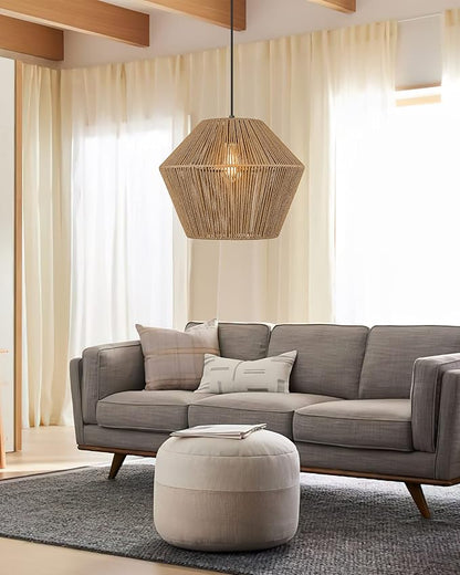 ELYONA 16.5” Large Woven Pendant Light Modern Boho Chandelier Handwoven Rattan Basket Shade Rustic Pendant Light Fixtures Farmhouse Ceiling Hanging Lamp for Dining Room Kitchen Bedroom Entryway Foyer