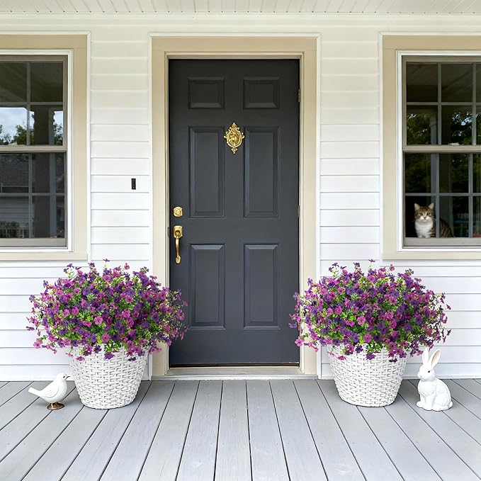 Artificial Fake Mums Flowers for Outdoor Fall Decor, 12 Bundles Faux Flowers Plants Silk Daisy for Planter Pot Colorful UV Resistant Look Real for Front Door Porch Patio Outside Yard(Light Purple)