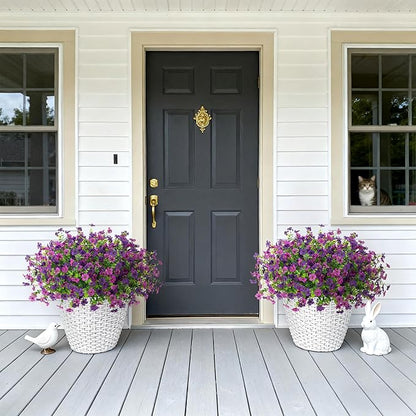Artificial Fake Mums Flowers for Outdoor Fall Decor, 12 Bundles Faux Flowers Plants Silk Daisy for Planter Pot Colorful UV Resistant Look Real for Front Door Porch Patio Outside Yard(Light Purple)