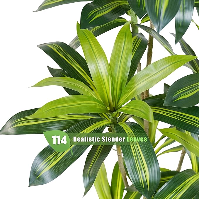 6Ft Dracaena Plant Artificial Tree Fake Tropical Floor Plants Potted (Real Touch) Artificial Silk Tree Leaf Faux Trees Black Tall Planter for Home Office Living Room Indoor Outdoor Decor（1Pack）