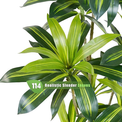 6Ft Dracaena Plant Artificial Tree Fake Tropical Floor Plants Potted (Real Touch) Artificial Silk Tree Leaf Faux Trees Black Tall Planter for Home Office Living Room Indoor Outdoor Decor（1Pack）