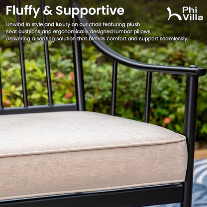 PHI VILLA 7 Pieces Outdoor Dining Set for 6, 84" Long Expandable Metal Table & Heavy-Duty Wrought Iron Chairs with Cushions, Large Furniture Set for Patio, Deck, Yard, Porch - Black