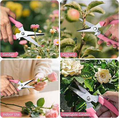 Flower clippers, 7.6 inch Pruning Shears for Beginners, High Strength Steel, Sharp Rust Resistant Floral Scissors with Comfortable Grip Handles, Garden Clippers, Rose Clippers for Gardening -PINK