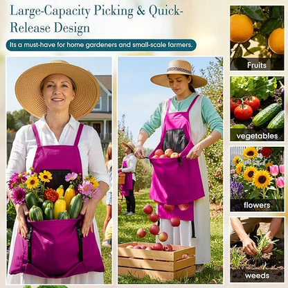 Cuffbow 2 Pack Harvest Gardening Aprons with Pockets for Women & Men Garden Picking Apron with Fast-release Buckle for Fruit Picking & Harvesting Gardening Tool Gifts for Mom Dad