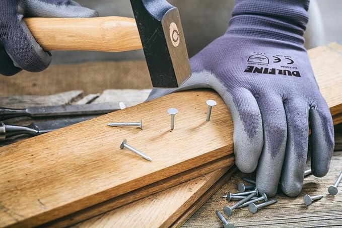 Safety Work Gloves PU Coated-12 Pairs,Grey Seamless Knit Glove with Polyurethane Coated Smooth Grip on Palm & Fingers, for Men and Women, Ideal for General Duty Work (Large)
