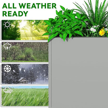 Metal Planter, 30L x 10W x 24H, Heavy Duty Tall Planters for Outdoor Plants, Planters with Removable Insert Shelf, Large Planters with Drainage Holes for Porch, Patio and Yard, Grey
