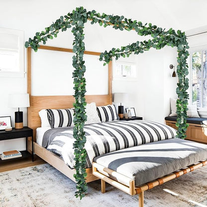 DearHouse 86 Feet 12 Strands Artificial Eucalyptus Leaf Plants Vine Hanging Eucalyptus Garland for Home Kitchen Office Wedding Wall Decor