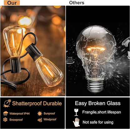 DAMAING Outdoor String Lights 200 FT Waterproof Patio Lights with 102 ST38 Shatterproof LED Bulbs, Dimmable Vintage Edison String Lights for Outside House Backyard Porch Gazebo Party,2-Pack x 100ft