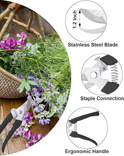 Pruning Shears for Gardening, 4 Pack Garden Scissors for Cutting Fresh Flowers, Floral Clippers for Plants, Fruits (Black)