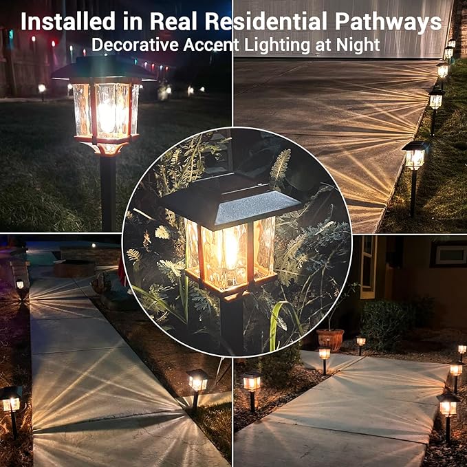 XMCOSY+ Solar Outdoor Lights Waterproof IP65, Solar-Powered Garden/Yard/Pathway Lights with Warm White 2-Tone Bronze-Wood Stainless Steel Design for Landscape Driveway Walkway Decorative