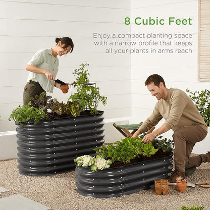 Best Choice Products 4x2x1ft Outdoor Metal Raised Garden Bed, Oval Deep Root Planter Box for Vegetables, Flowers, Herbs, and Succulents w/ 51 Gallon Capacity, Rubber Edge Guard - Charcoal