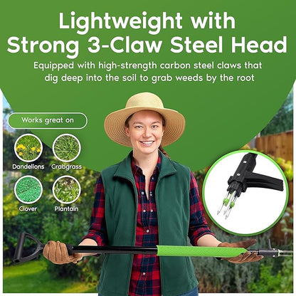Garden Guru Stand Up Weeder Weed Puller Tool – Long Handle up to 45-Inch – Heavy Duty 3 Claw Weeder with Foot Pedal – No Bending or Kneeling – Great for Dandelions, Thistle, Grass (2 Pack)