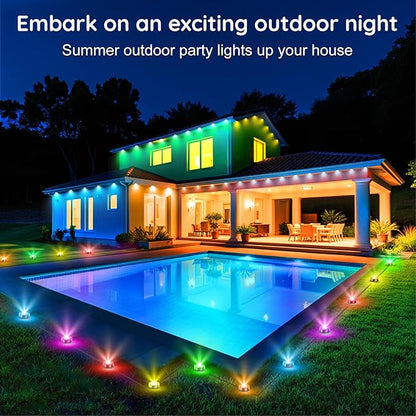 RGB Outdoor Ground Lights, 200Ft Color Changing Pathway Lights with Remote & App Control, Waterproof Walkway Lighting, Wired for Garden Yard Lawn Patio Best for Holiday Party