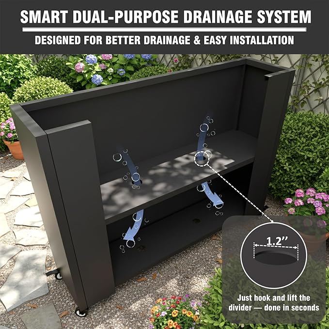 36" L x 9.3" W x 28.4" H Metal Planter Box with Wheels & Removable Shelf – Rolling Raised Garden Bed with Smart Drainage System, Rustproof Outdoor Planter for Patio, Balcony & Modern Décor