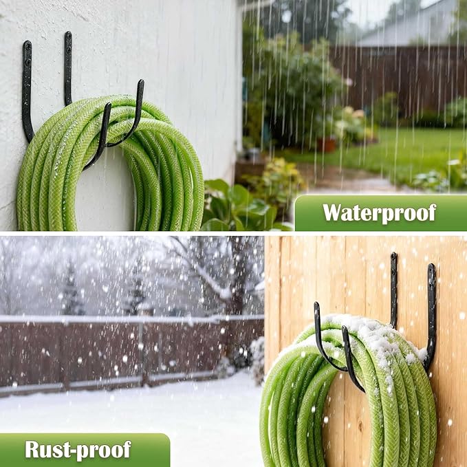 Hose Holders Wall Mount - Heavy-Duty Metal Garden Hose Hanger for Outside - Rust-Proof Hanging Hose Rack Hook Mount for Water Hose (2PCS)