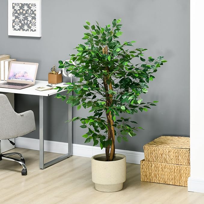 HOMCOM 5ft Artificial Ficus with Pot, Indoor Fake Plant for Home Office Living Room Décor