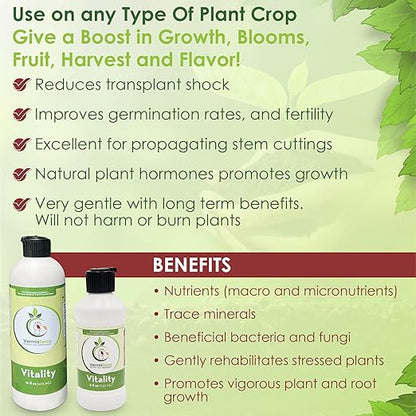 VermisTerra Vitality 16 oz - Growth Accelerator, Energy Booster, Seedling Fertilizer, Organic Plant Food, Promote Rapid Growth, All Plants, Root Cuttings, Will Not Burn, Reduces Transplant Shock