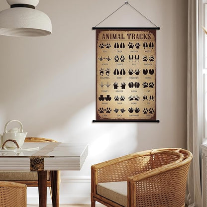 Geyee Animal Tracks Vintage Poster Wall Decor Forest Woodland Tracks Knowledge Picture Therian Field Guide Sign Prints Wall Art for Home Kitchen Office Living Room Bedroom Frame, 15.8 x 23.6 Inch