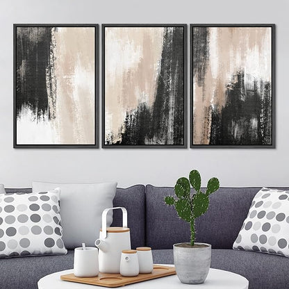 Ashbrook Framed Wall Art Print Set Brown Black Grunge Paint Stroke Landscape Abstract Shapes Illustrations Modern Art Boho Scenic Colorful for Living Room, Bedroom, Office - 16"x24"x3 Black