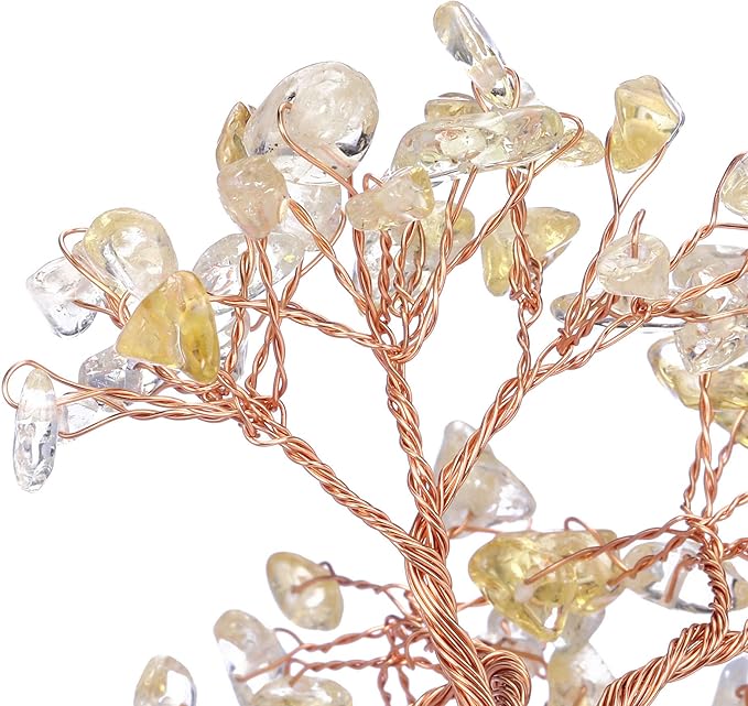 Jovivi Natural Citrine Crystal Tree, Raw Healing Crystals Fluorite Base Bonsai Money Tree for Home Office Table Decor Wealth and Luck