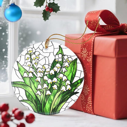 Christmas Ornaments, Dodosky 2.8in Ceramic Lily of The Valley Flower Ornament, Xmas Decor, Christmas Tree Ornaments, Xmas Decorations for Tree, Holiday Ornament, Gifts for Women, Mom, Flower Lovers