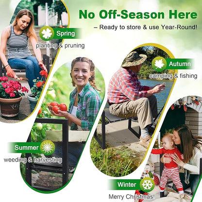 Garden Kneeler and Seat Heavy Duty - Anti-Tip Super Stable Multifunctional Gardening Stool Bench,Wide 12.7" Pads,Foldable Ergonomic Handles for Seniors Women Men Pain-Free Weeding,Planting Yard Work