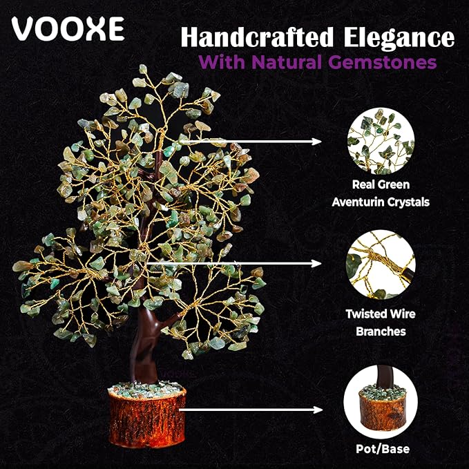 Crystal Tree of ABUDANCE Green Aventurine, Crystal Healing Stone for Home Office & Decor Handmade FENG Shui Money Tree Positive Energy Gifts for Women, MOM,Wife Birthday