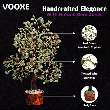 Crystal Tree of ABUDANCE Green Aventurine, Crystal Healing Stone for Home Office & Decor Handmade FENG Shui Money Tree Positive Energy Gifts for Women, MOM,Wife Birthday