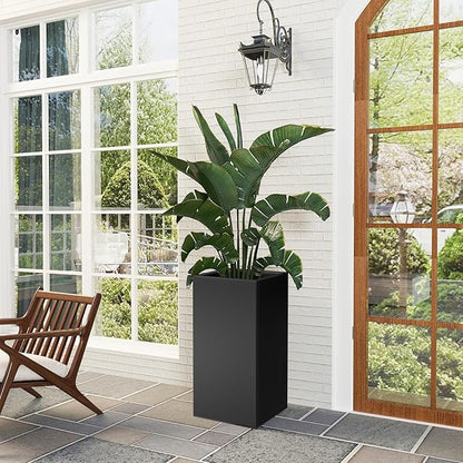 Tall Metal Planter Box for Outdoor Plants 15" L x 15" W x 30" H, Heavy Duty Steel Planter Box with Removable Insert Shelf, Rectangular Planters for Porch, Garden, Yard, Hotel (Black)