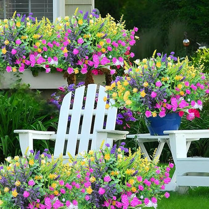 12 Outdoor Artificial Flower Pieces, Bulk Fake Plastic Plants for Porch, Window, Home & Wedding Decoration in Fall and Summer, Ideal for Hanging Planters (Eucalyptus Flowers)