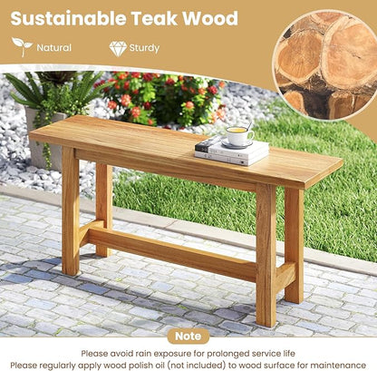 Tangkula Outdoor Teak Wood Bench, Patio Dining Bench Seat, Wooden Garden Bench, 2-Person Loveseat Seating for Porch, Backyard and Poolside (1,Natural)
