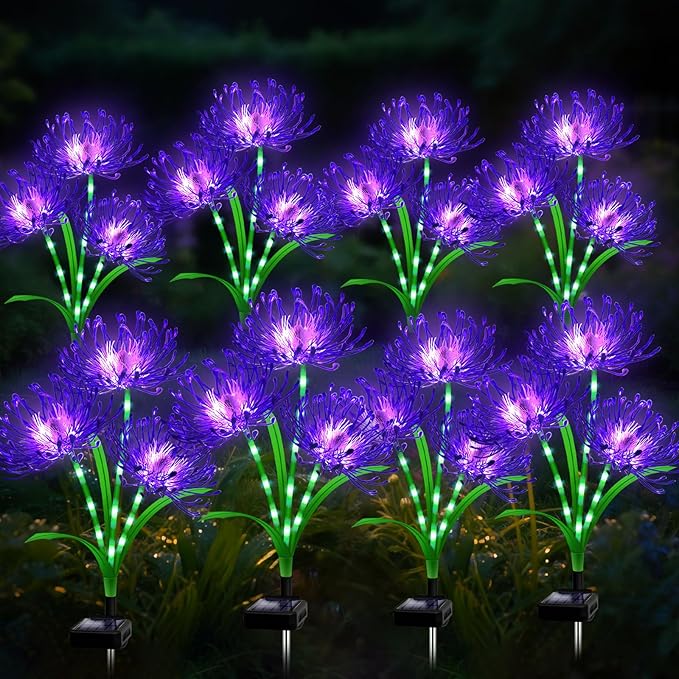 Solar Garden Flower Lights Outdoor,8 Pack 24-Head Purple Spider Lily Waterproof with Glowing Stems,Elegant Yard,Patio & Law Decor,Ideal Halloween & Gardening Gifts for Women,Mothers & Grandma