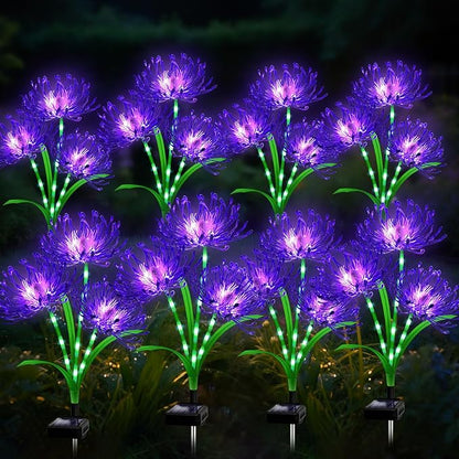 Solar Garden Flower Lights Outdoor,8 Pack 24-Head Purple Spider Lily Waterproof with Glowing Stems,Elegant Yard,Patio & Law Decor,Ideal Halloween & Gardening Gifts for Women,Mothers & Grandma