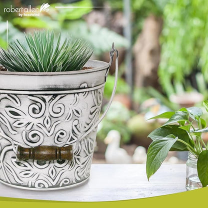 Headwind Vintage Collection - Floral Rustic White Planter with Handles – 8 Inch Medium Flower Pots Decorative Plant Indoor – Plant Pots Indoor with Drainage by Robert Allen