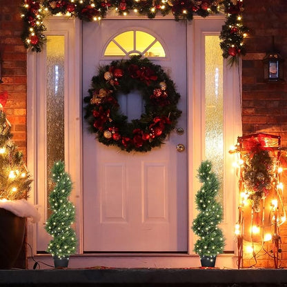 THE BLOOM TIMES 3ft Artificial Topiary Trees Set of 2, 36 inch Faux Cedar Cypress Spiral Topiary Trees Outdoor - Fake Plants for Garden Front Porch Indoor Outside Planter Christmas Decor 3 Foot