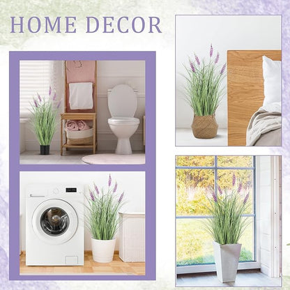 Jexine 2 Pieces Faux Plants Outdoor 3 ft Tall Artificial Lavender Plant Potted Artificial Lavender Faux Greenery Floor Flowers for Housewarming Gift House Garden Bathroom Lobby Outdoor