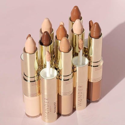 Wander Beauty Dualist Matte and Illuminating Concealer Makeup - Golden Tan - Dual-Ended Matte & Liquid Concealer Stick - Full Coverage Formula to Brighten, Firm & Hydrates Under Eyes - 0.28 fl oz