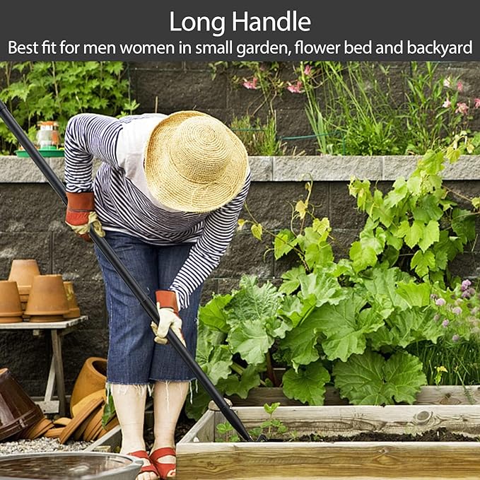 Stirrup Hoe and Cultivator Garden Tool Heavy Duty, Scuffle Loop Hula Action Hoe Weeding Gardening Hand Tools for Women Kids Men, Metal Weeder Scraper Garden Hoe Rake Weed Puller Long Handle 32-62 inch