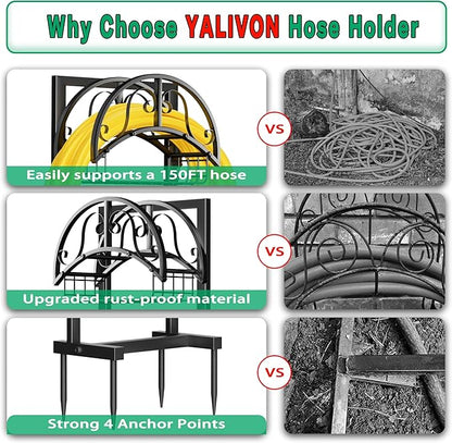 Garden Hose Holder Freestanding, Water Hose Holder Hose Hanger Heavy Duty Metal Hose Stand Holds 160-feet Hose, Outdoor Hose Organizer Sturdy Garden Hose Storage Rack for Outside