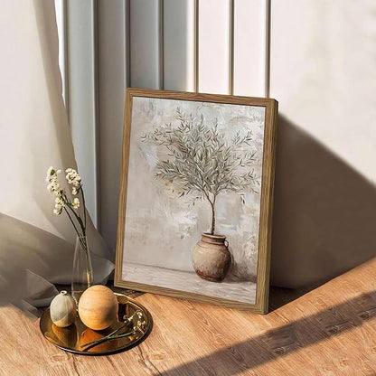 Vintage Olive Tree Framed Wall Art Prints, Modern Farmhouse Botanical Canvas, Rustic Potted Plant Paintings Wall Decor, Home Decor Aesthetic Pictures for Living Room Bedroom – 8x10 inch