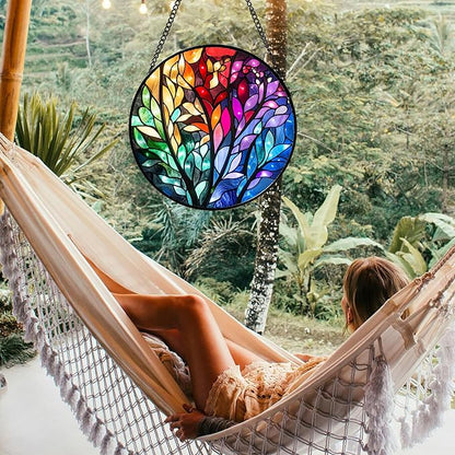 Stained Glass Window Hanging Colorful Dreamy Plant Branches Leaves 6.3" - Suncatcher Door Garden Sun Catcher Home Decor Birthday Christmas for Mom Men Woman Nana
