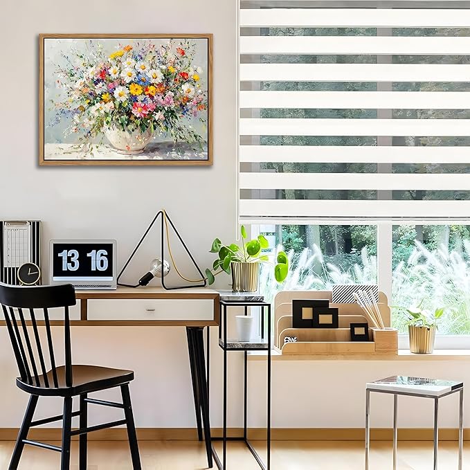 Floating Frame Canvas Wall Art, Vintage Watercolor Floral Pictures Wall Decor, Country Farmhouse Colorful Wildflower Poster Prints for Living Room Bathroom Dining Room Decor 12X16 inch