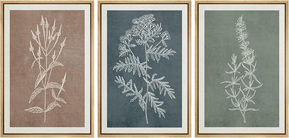 Ashbrook Framed Canvas Print Wall Art Set Duotone Forest Wildflower Farmhouse Decor Nature Wilderness Illustrations Modern Art Floral Botanical Calm/Relax/Cozy for Bedroom - 16"x24"x3 NATURAL