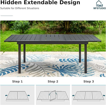 MFSTUDIO Patio Dining Set for 8, Outdoor Dining Set with Expandable Table and Swivel Chairs, 9 Piece Patio Table and Chairs Set for Deck/Backyard/Poolside/Garden