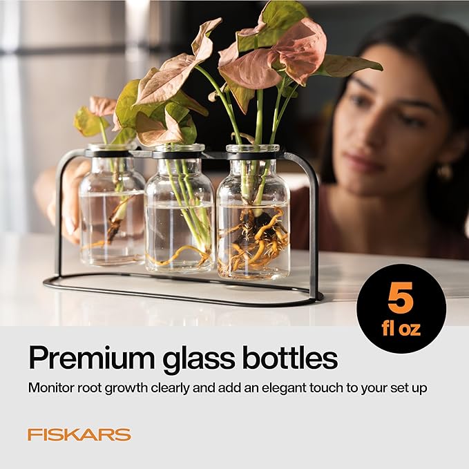 Fiskars Plant Propagation Station – Multi-Flute Glass Propagation Stand with Metal Base, Ideal for Rooting Multiple Plant Cuttings and Hydroponic Decor
