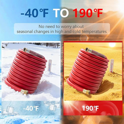 5/8" Garden Hose 200ft, -40℉ To 190℉ Hot/Cold, Heavy Duty,Flexible, 300psi Working, 1000psi Burst, 3/4" Brass Fittings with Hose Protector Coil Spring for Outdoor,Yard, Farm