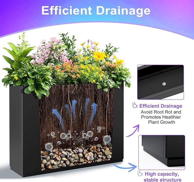 Tall Metal Planter, 10" W×16.3" H Large Rectangular Planter Box for Outdoor or Indoor, All-Weather Durable Plant Box with Drainage Holes & Removable Shelf for Patio, Porch, Garden, Trees, Flowers